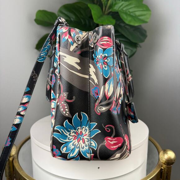 💎✨Authentic Prada Saffiano Floral Print Galleria Front Pocket Tote Black - Picture 4 of 7
